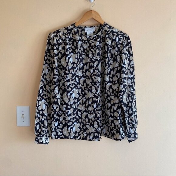 Vintage Jessica Puff Sleeve Animal Print Button Front Silky Blouse Size Large - Picture 13 of 13